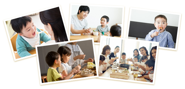だしを使った料理を、お子さまや
ご家族で楽しんでいる風景の写真