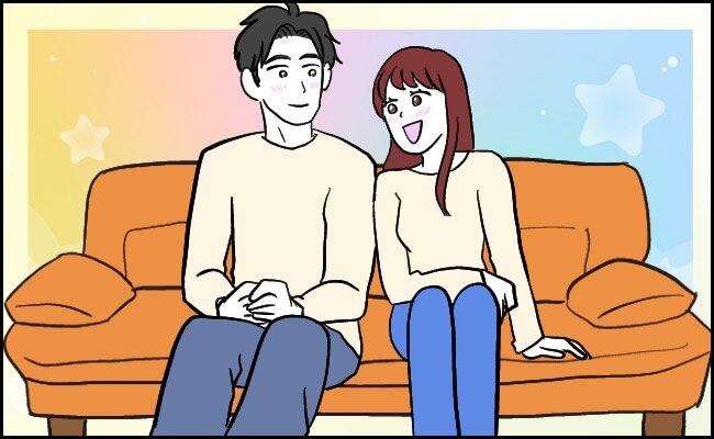 ソファに座る夫婦